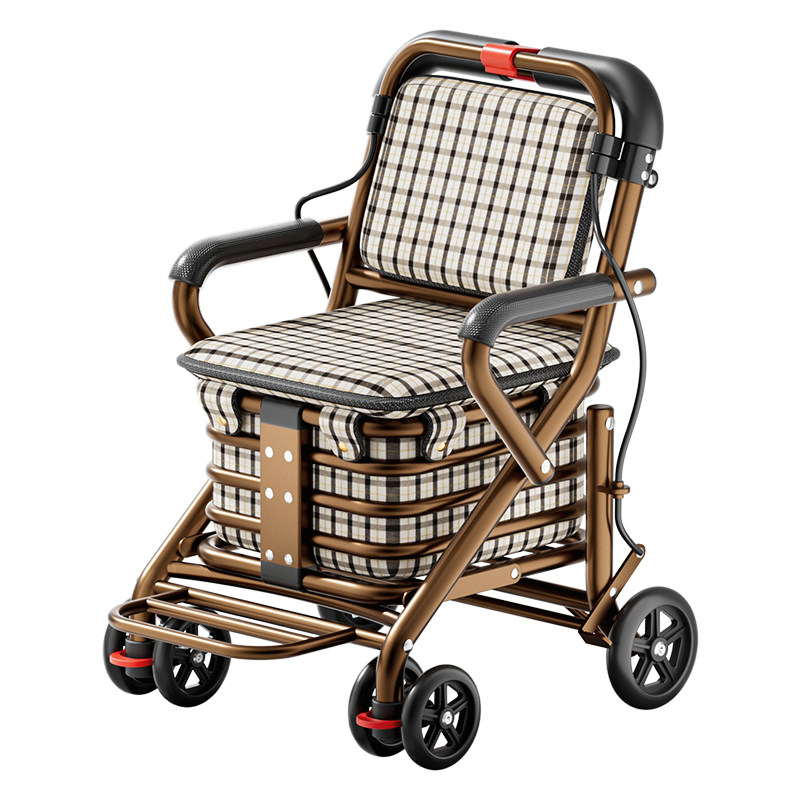 老年人推车代步折叠手推购物车便携轻便买菜车可坐老人助行小推车