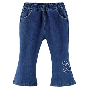 女童牛仔裤儿童裤子秋冬新款女孩喇叭裤加厚加绒冬装宝宝童装冬季