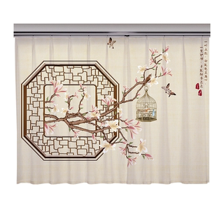 古风新中式中国风梅花诗词茶室书房办公室客厅餐厅纱帘透光不透人