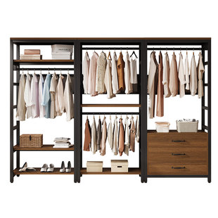 开放式金属衣柜网红同款挂衣架卧室落地收纳货架步入式衣帽间架子