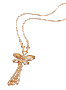 水晶项链女长款时尚闪亮流苏蝴蝶