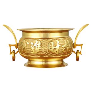 双耳纯黄铜香炉家用室内插上香招财神爷供佛前佛具用品香火薰香炉