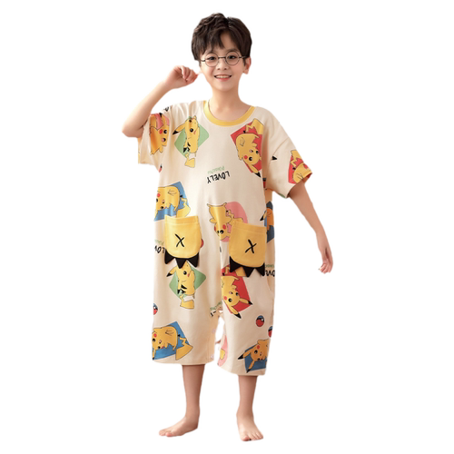 男童连体睡衣夏季纯棉短袖连体衣防踢遮肚卡通小孩儿童空调家居服