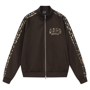 MEDM 豹纹杠杠织带拼接运动休闲夹克男女刺绣logo宽松立领外套春