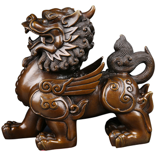 徽匠铜韵铜麒麟一对公母独角兽客厅酒柜开业礼品镇宅招财麒麟