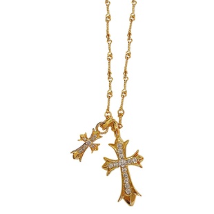 周扬青网红同款复古时尚18k镀金十字架镶满钻男女同款项链 毛衣链