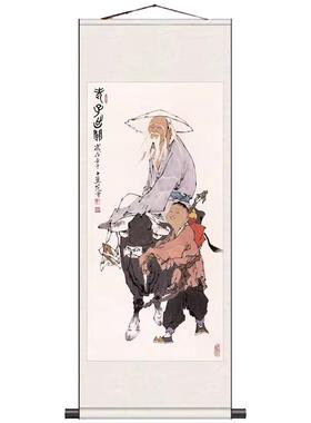 挂画老子骑牛图丝绸道德讲堂