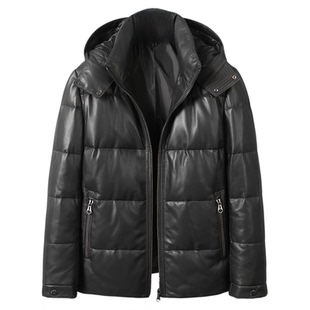 2025新款海宁真皮羽绒服男连帽短款绵羊皮皮夹克加厚保暖外套冬季