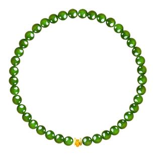 天然和田玉碧玉真品手串收藏级菠菜绿小米珠18K金手链叠戴高级感