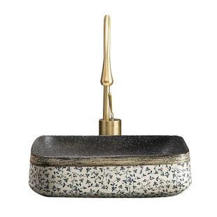 复古中式方形台上洗手盆艺术室外陶瓷面盆阳台台上盆卫生间洗脸盆