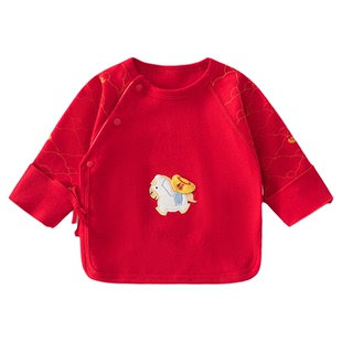 皮偌乔新生儿半背衣四季款纯棉和尚服上衣马宝宝月子满月大红婴儿