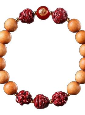 普陀山桃木朱砂三合六手串