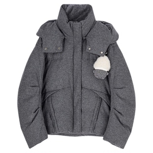 【萌趣系列】HPLY荷比俪2025冬新款绵羊毛可拆卸连帽白鹅绒羽绒服