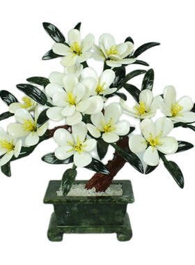 天然玉石白兰花电视柜中式风摆件