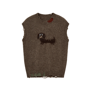 【线下同款】物理少年「潦草小狗」澳毛绒杰克图案补丁毛织马甲