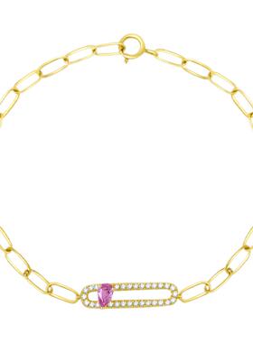 FIICCI 天然粉色蓝宝石钻石18K黄金手链INS风彩色蓝宝石手饰手镯