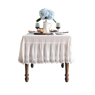 蕾丝桌布高级感ins风桌布长方形白色北欧棉麻餐桌布美式茶几台布