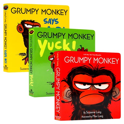 暴躁小猴子系列3册 讨厌说不要 英文原版绘本 Grumpy Monkey Yuck Says No 亲子共读儿童启蒙纸板书 行为习惯养成 全彩趣味插图