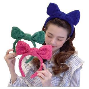 早秋发捆大蝴蝶结头饰发箍洗脸发卡子发窟女百搭外出毛绒头箍发饰