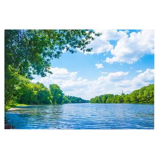 湖泊 青山绿水 树木森林蓝天白云山水风景装饰画客厅卧室墙壁贴画