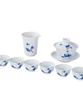 景德镇陶瓷山丹丹盖碗茶具套装
