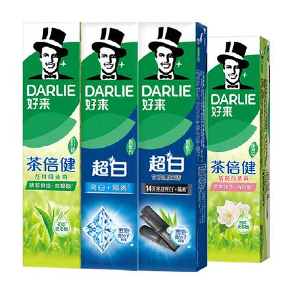 DARLIE好来(原黑人)牙膏超白茶家庭家用套装190g*4支洁齿清新亮齿