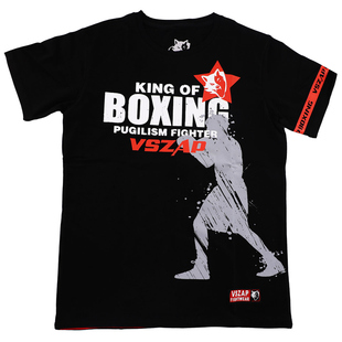 VSZAP明星拳手格斗短袖T恤男黑色跑步运动健身训练健身纯棉上衣