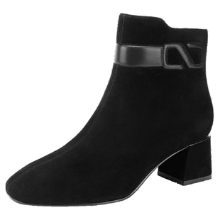 natursun高跟短靴女秋冬季靴子新款爆款黑色时装靴弹力瘦瘦靴