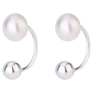 S999纯银C型珍珠耳钩耳环法式耳钉小众气质轻奢百搭简约高级螺拧