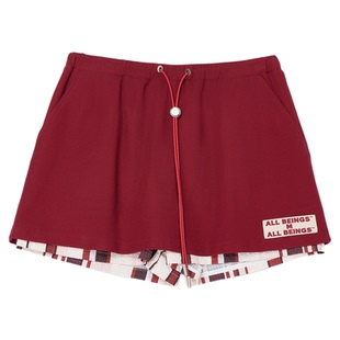 【张予曦同款】ALLBEINGS25SS夏季薄款A摆红色解构拼接短款裙裤女