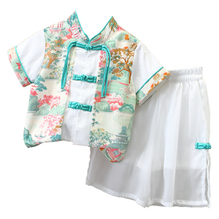 夏季男童汉服新中式唐装儿童亲子装女宝宝改良古装民国风旗袍裙潮