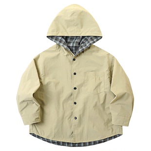 双面穿男童外套儿童休闲连帽防风衣春秋薄款中大童格子夹克衫韩版