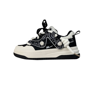 回力加绒女鞋冬季二棉鞋女2025新款黑白熊猫鞋厚底保暖运动板鞋女