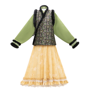 醒春集【羊梅吐气】明制汉服交领比甲立领袄花边裙加绒绿色千金风