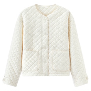 森马棉服女肌理菱格内搭宽松慵懒风2025冬季新款抽绳轻薄棉衣百搭