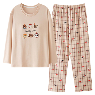 芬腾可安纯棉胸垫睡衣女春秋季2026新款全棉长袖可外穿家居服套装