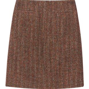 SALT.P可颜复古学院风驼色花纱肌理感A型短裙半身裙冬季款