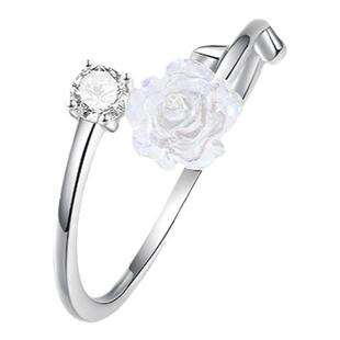 s999足银山茶花戒指正品纯银镶钻花朵指环开口可调节法式温柔尾戒