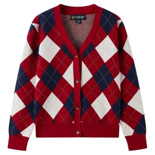 eland kids衣恋童装女童针织开衫25秋冬新品复古学院风菱格纹毛衣