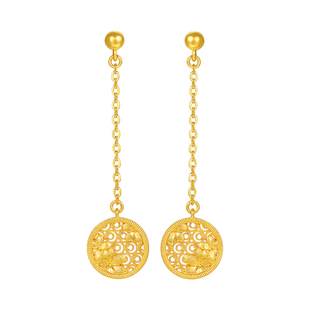 明牌珠宝月满花楹古法黄金耳饰 新中式足金镂空满月耳线AFH0501