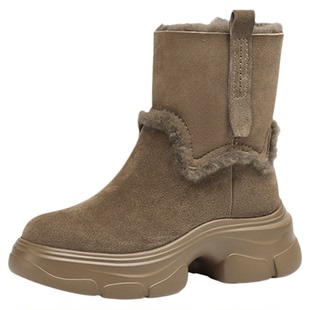 KISSCAT接吻猫秋季新款防滑户外毛毛靴加绒加厚雪地靴女厚底冬靴