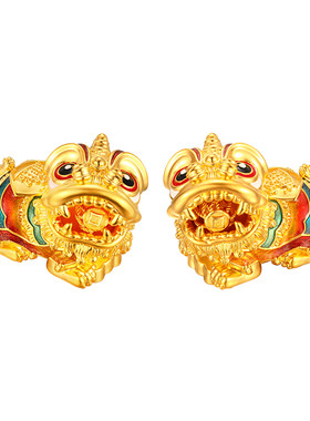 老庙黄金珐琅醒狮5D足金工艺摆件送礼送朋友生日礼物