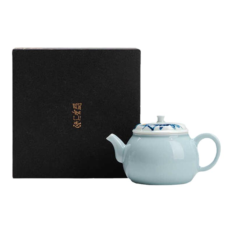 明知山志影青雨舟胧月茶壶单壶手绘青花陶瓷手执壶功夫茶具泡茶壶