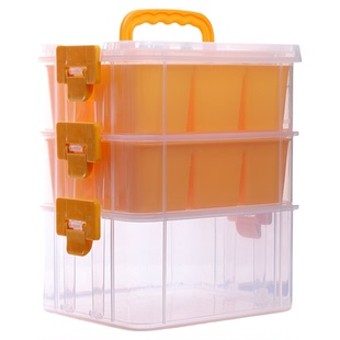 踩不坏便携透明多层收纳箱拼图磁力片积木颗粒儿童玩具分类储物箱