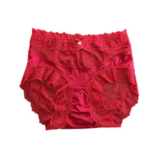 【花影织梦】本命年红色蕾丝女士内裤绸缎性感2025新款中腰三角裤