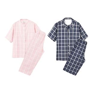 无印品质短袖睡衣男女简约套装泡泡纱纯棉夏季青年情侣薄款家居服