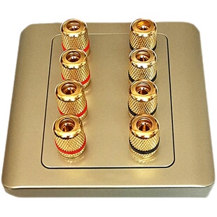 86型金色纯铜音响接线柱5.1/7.1全铜喇叭音箱功放香蕉头插座面板