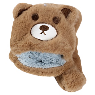 毛绒绒可爱小熊手套女冬天百搭学生加绒保暖翻盖挂脖骑车防风手套