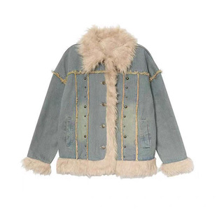 小众设计感冬季牛仔羊羔毛外套女2025年新款小香风高级感加绒棉服