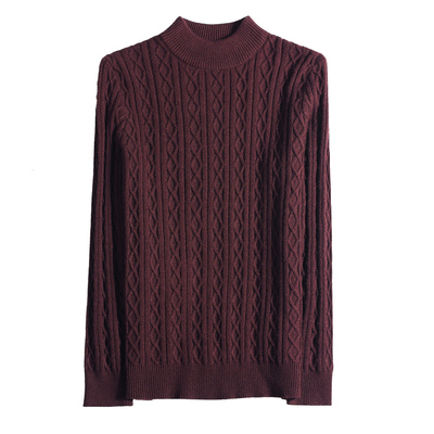 秋冬新款半高领毛衣男士修身菱格提花毛线针织衫痞帅时尚打底衫潮